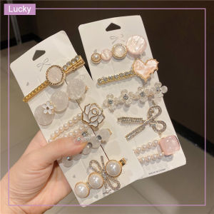 Pearl Rhinestone Hair Clip Set & Metal Girl Hair Clip with Temperament and Bangs Hair Clip