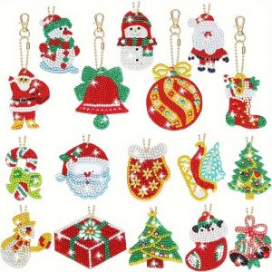 LONGB Hai Móc khóa tranh cương Acrylic Tranh thêu cương Bộ dụng cụ làm móc khóa tự làm Sáng tạo Cây Móc khóa nghệ thuật cương Quà Giáng Sinh