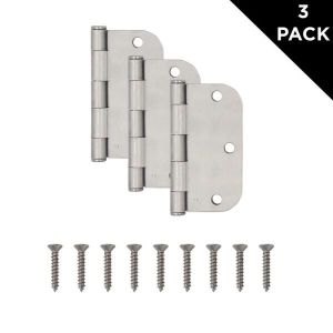 Everbilt 3-1/2 in. Satin Nickel 5/8 in. Radius Smooth Action Door Hinges Value Pack (3-Pack)