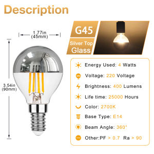 E14 Gương bóng đèn LED 4W Top Bạc crom Vương Miện Vàng đèn thủy tinh Bóng Đèn 220V có thể thay đổi độ sáng trắng ấm Trang Trí Nội Thất Edison Bulb Cho Đèn Chùm Hành Lang