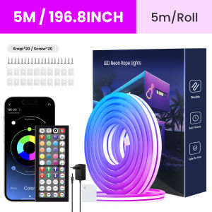 ไฟ LED นีออนแบบแถบ 16 สี พร้อมรีโมทคอนโทรล + ซิงค์เพลงด้วยแอพ ตกแต่งห้องด้วยแสงไฟแบ็คไลท์