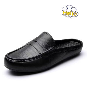 【Local Shipping】Mens Summer Rubber Half Loafer Shoes For Men Leather Half Slippers Comfortable and Breathable Slip On Shoes For Men