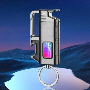Outdoor Bottle Opener LED Transparent Window Cigar Lighters Metal Multi Functional Keychain Windproof Jet Blue Flame Gas Lighter