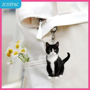 JCSYFAC 1pcblack và trắng mèo Keychain 2D Acrylic Mèo Mặt dây chuyền hai mặt thiết kế động vật vòng chìa khóa quyến rũ cho ba lô & Quà Tặng