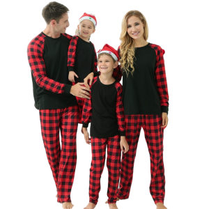 LOlanta Christmas Pajamas for Family Matching Sets Parent-child Red Black Long Sleeves Santa Claus Elk Deer Costume