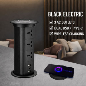 Pop Up Socket Kitchen Island Power Outlet Wireless Charging USB Type-C Hidden Countertop