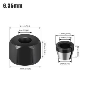 FEELINGS With Nut Collet Chuck Carbon Steel 6mm 6.35mm 8mm Router Collet Chuck Adapter High Quality Electric Router Collet Chuck Engraving Trimming Machine