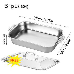 Large Heavy Duty 304 Stainless Steel Baking Pans With Lids Baking Pan Baking Tray Non Stick Frying Pan Roasting Pan Stainless Tray Rectangle Food Pan Stainless Stainless Trays With Cover Stainless Tray For Food Stainless Steel Baking Pan