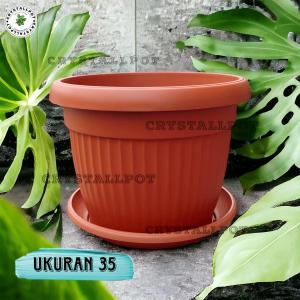 POT BUNGA TANAMAN PLASTIK CLARIS FLORENCE 5835 MERAH BATA + TATAKAN BAWAH