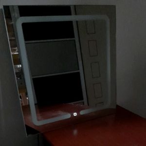 D Bathnor Touch on/off Wall Mount Fluorecent Round Tube Square Framelss Mirror with Aluminium Side Frame.600 X 600mm X 50mm