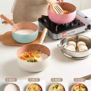 Chảo Đá Đáy Từ Chống Dính Sâu Lòng Tay Cầm Gỗ Dài Có Móc Treo - Chảo Chống Dính Lúa Mạch 18cm Nhiều Màu