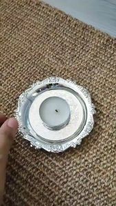 WH Round Tray Stainless Steel Straight Edge Jewelry Cosmetic Make Up Candle Plate Afternoon Tea Dessert Plate Cosmetic Storage Decorative Tray(WLJQ0520)