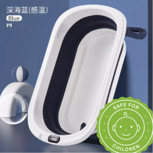 Compact Collapsible Baby Bath Tub with Built-In Thermometer & Non-Slip Base - Safe & Portable for Newborns and Infants