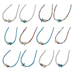 Ocean-Inspired Necklace Seashells & Starfish Beads String Collar Chain Summer Beaches Outfits Jewellery Piece for Women