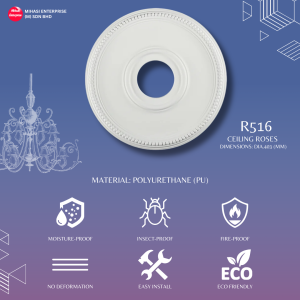 R516 CEILING ROSES MINIMALIST DESIGN | HIASAN CEILING | CEILING CENTRE ROSE | MATERIAL PU