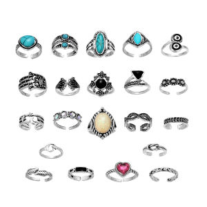 Personalized combination foot rings European and American vintage turquoise heart-shaped palm 21 Foreign trade foot accessories set