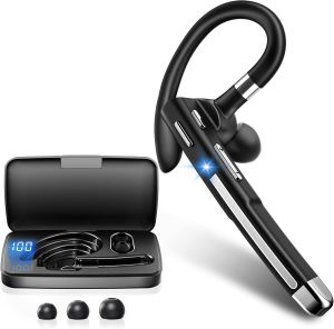 Hsility Bluetooth Headset for Work V6.1 Business Earbud with 500 mAh Charging Case,100Hrs Talk Time Dual Noise Cancel Wireless EarpieceCVC8.0 Noise Cancelling Wireless Earbud for Trucker/Home/Office