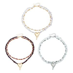 Trendy Multicolor Gemstones Pendant Neckchain Colorful Stone Clavicle Necklace For Women Alloy Accessory