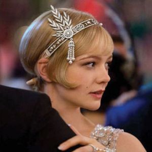 great gatsby accessories gatsby hair accessories Gatsby accessories for women Women Hairband Bridal Headdress Trendy Headwear Long Chain Crystal Headband Diamond Makeup Party Hair Accessories Leaf Headband Korean Style Headband Great