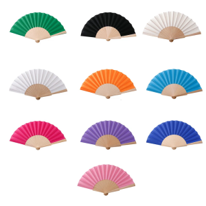 9Inch DIY Heat Transfer Print Multicolor Foldable Hand Fan Sublimation Printing Fabric Handheld Fan with Wooden Ribs