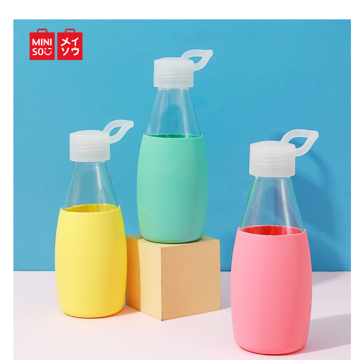 Miniso Glass Bottle with Handle and Silicone Cover 500mL Yellow/Blue ...