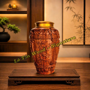 Hộp Đựng Chè Lục Giác Khắc Chữ Phúc - Gỗ Hương Đá Cao Cấp Cao 17cm