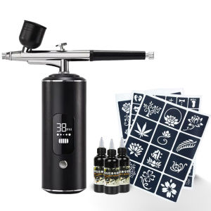 Hình xăm tạm thời đen trang điểm Airbrush Bộ dụng cụ xăm máy xịt với 312 thiết kế giấy nến cho nghệ thuật sơn cơ thể
