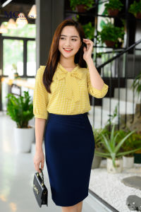 HINH ẢNH+ VIDEO THẬT Áo kiểu caro thắt nơ dễ thương MC Fashion chất siêu lụa mềm mại kiểu lỡ tay màu vàng xanh 1101