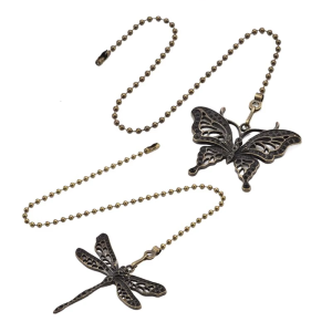 Antique Bronze Ceiling Fan Pull Chains 2 Pack Featuring Dragonflies and Butterfly for Elegant Home Styles Daily Use