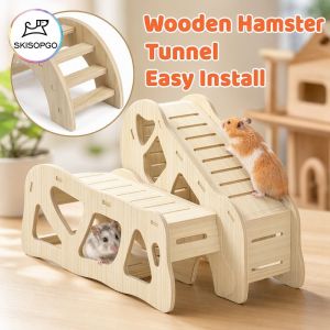 Wooden Hamster Tunnel Hideout Small Pet Shelter Easy Setup No Drill Play Toy For Gerbil Mice