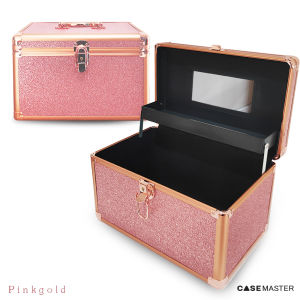 BX46 กล่องใส่เครื่องสำอาง มีกลิตเตอร์ประกาย Pinkgold Makeup Case ขนาดใหญ่ พร้อมกระจก