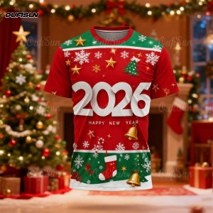 Happy New Year 2026! Merry Christmas! Christmas short sleeved baju T-shirt suitable for both men and women comfortable and breathable fashionable and casual family clothing