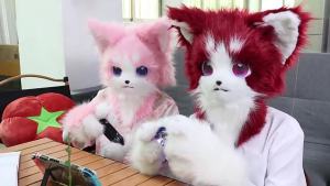 Halloween animal costumes wearable animal heads ready-made animal heads plush furry animal costumes cos Wearable cat headgear