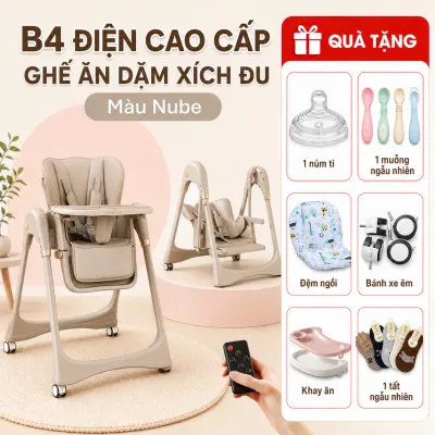 Ghế Ăn Dặm Cho Bé MINI BEAR AUTO B4 Xích Đu Tự Động Bluetooth Ghế Sơ Sinh Đa Năng