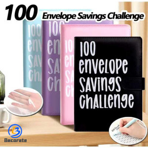 BECORATE 100 envelope savings challenge Binder Color PU Leather Budget Book Reusable Savings Binder Planner