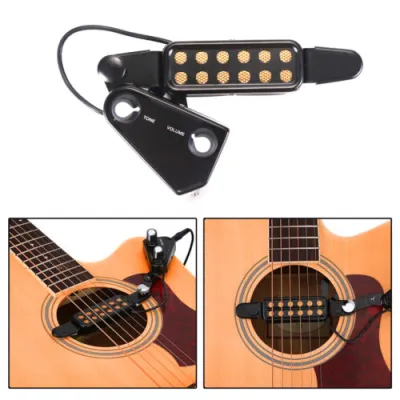 Pickup Gitar Akustik 12 Hole dengan Tone Volume Control Transducer Spul Microphone Acoustic Guitar