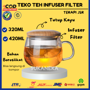 Teko Gelas Cangkir Teh Tea Cup Mug with Infuser Filter Racikan JSR Rempah Bahan Kaca 320ml Dan 420ml