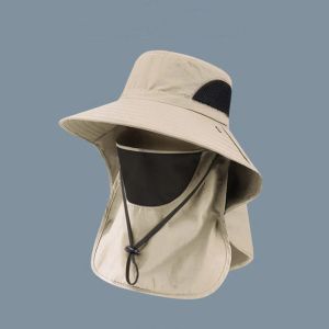 OOC Removable Drawstring Fisherman Hat Quick-drying with Neck Cover Hiking Hat Breathable Sun Protection Wide Brim Sun Hat