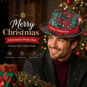 NALANILI Kẻ sọc Mũ Fedora Giáng Sinh Bông tuyết Đã in Mũ Trilby Jazz Giáng Sinh Cổ điển Trang phục Mũ chóp vành hẹp Nam Giới Nữ Giới