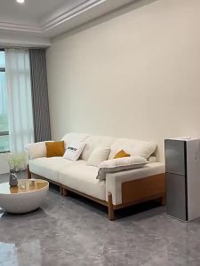 Fabric Sofa Tofu Block Living Room Small Apartment Solid Wood