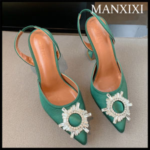 MANXIXI Thời Trang Phụ Nữ Cao Gót 3.54 Inches Nơ Xinh Đẹp Dép Ngọc Trai (Kích Thước 35-41)