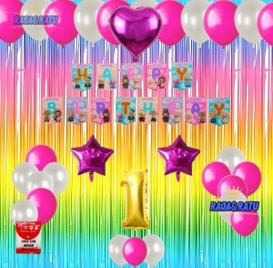 Set Paket Dekorasi Pesta Balon Ulang Tahun Banner Happy Birthday Labubu Balon Pink Putih