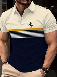 Jeans Fritz Beige Navy Blue Color Block Horse Embroidered Polo Shirt For Men Short Sleeve Regular Fit Breathable Casual Summer Top COD Fast Delivery