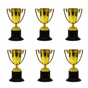 INEXTIN Plastic Material Mini Trophy Set 6Pcs Set Gold Color Party Medal Set Decorative Mini Size Childrens Trophy Awards For Kids Parties