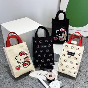 Christmas Gift Halloween Kawaii Sanrio Hello Kitty Portable Handbag Canvas Bag Storage Bag Water Cup Braised Beaker Cup Bag Food Bagging Gift For Girls