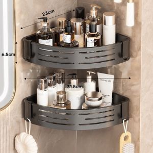 Non Perforated Bathroom Corner Space ABS Storage Rack Shower Room Tripod Double Deck