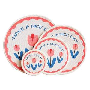 OMK Nordic Style Placemats For Dining Table Cotton Placemats & Coasters Doormat Tulip Design Theme