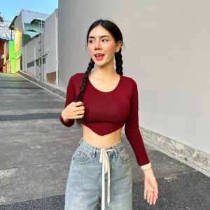 🌈SpinnyHouse🌈เสื้ื้อครอปแขนยาว ผ้าเรย่อน ทรงยืดตามตัว ✨ เซ็กซี่สุดแม่ ผ้าเย็นใส่สบาย โชว์หุ่นสับๆไปเลย รุ่น กาเหว่า B-004-2-AAA