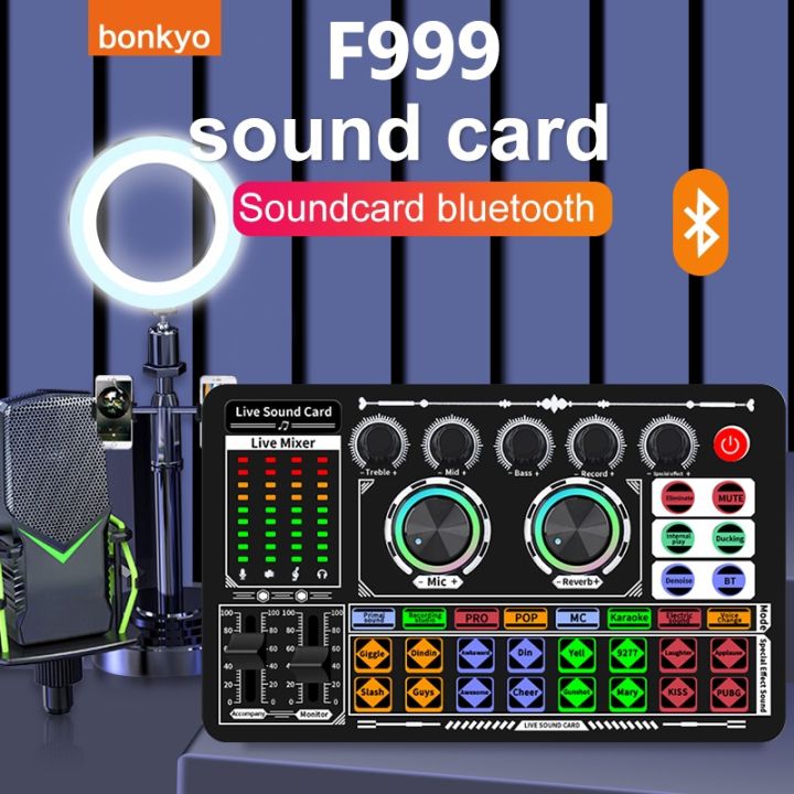 Soundcard F999 (Bonkyo) Audio USB External Sound Card mic Mixer Bluetooth - Black