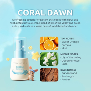 BEST SELLER 50ML BABY COLOGNE ALCOHOL FREE | Mild Gentle Scent Infant Newborn Kids Long Lasting Fragrance Coral dawn Lullaby Silk Nectar Breeze | Fresh Skin Friendly Non Irritating Hypoallergenic Daily Care Travel Size Essential Perfume Spray Mist